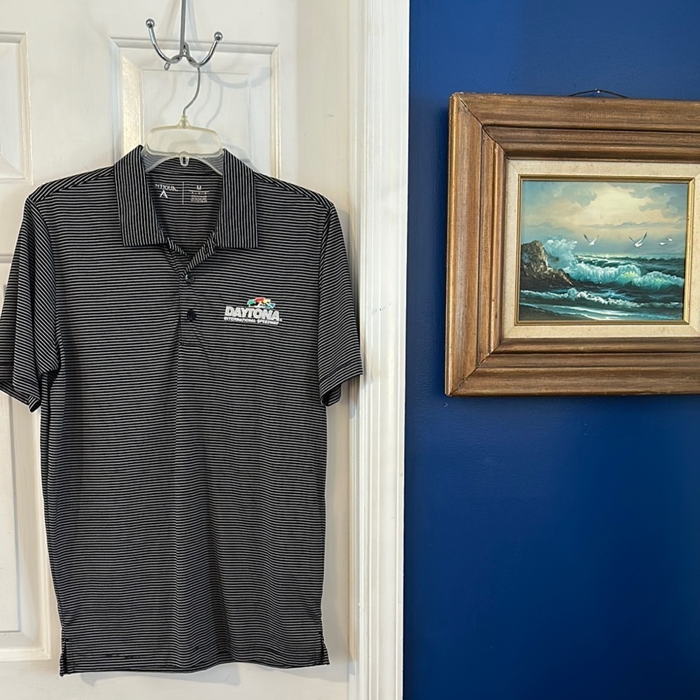 Men’s Antigua Striped Polyester Daytona International Speedway Polo Size Medium